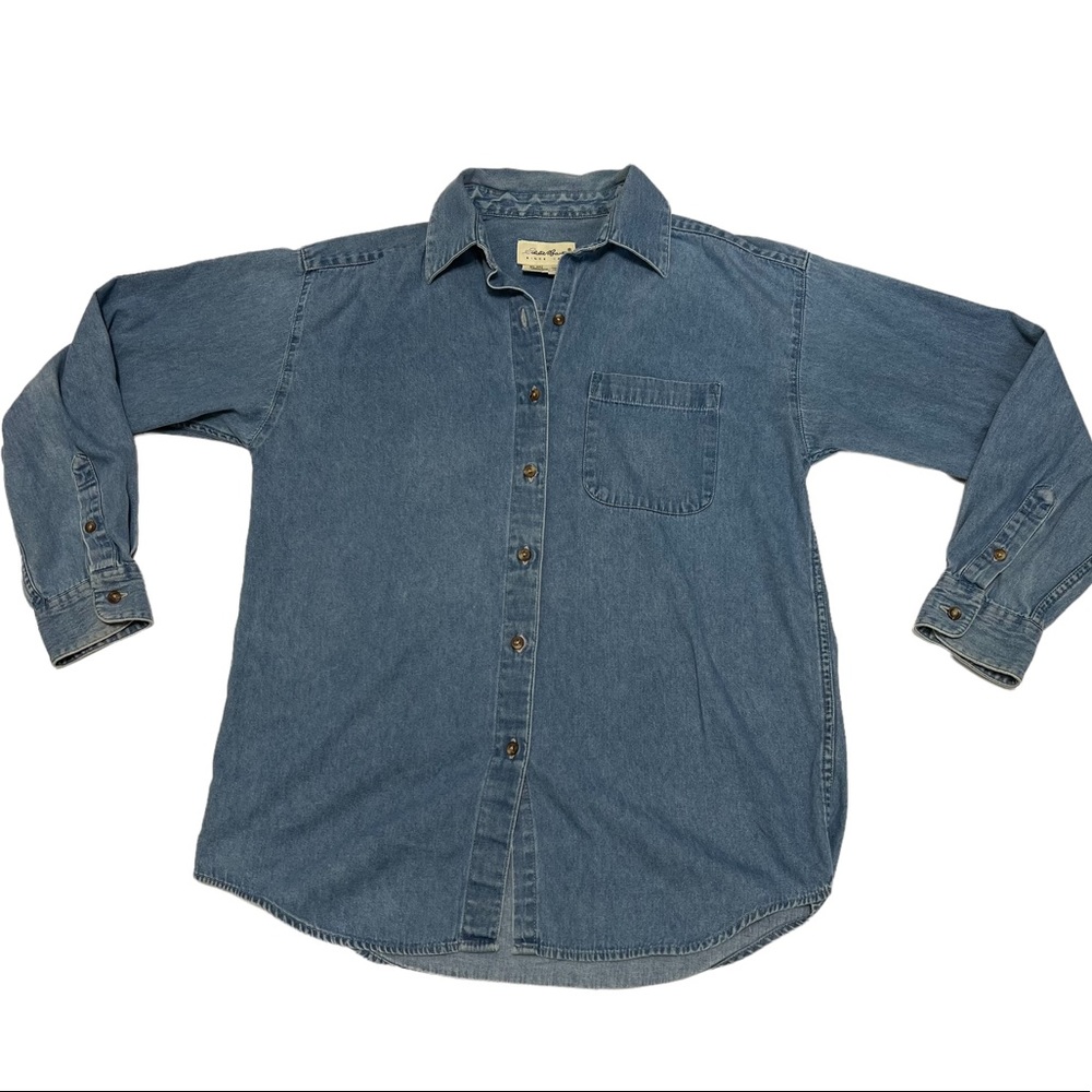 Vintage Button Down Denim Jean Shirt Eddie Bauer Oversized Shacket 90s